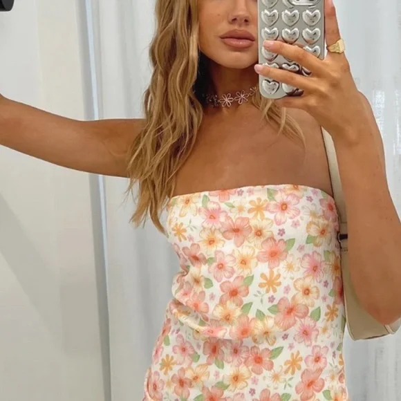 strapless open back dress Picture Perfect Maxi Dress Orange
